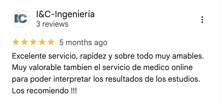 Captura de reseña de Google de un paciente de SaludyVos 1